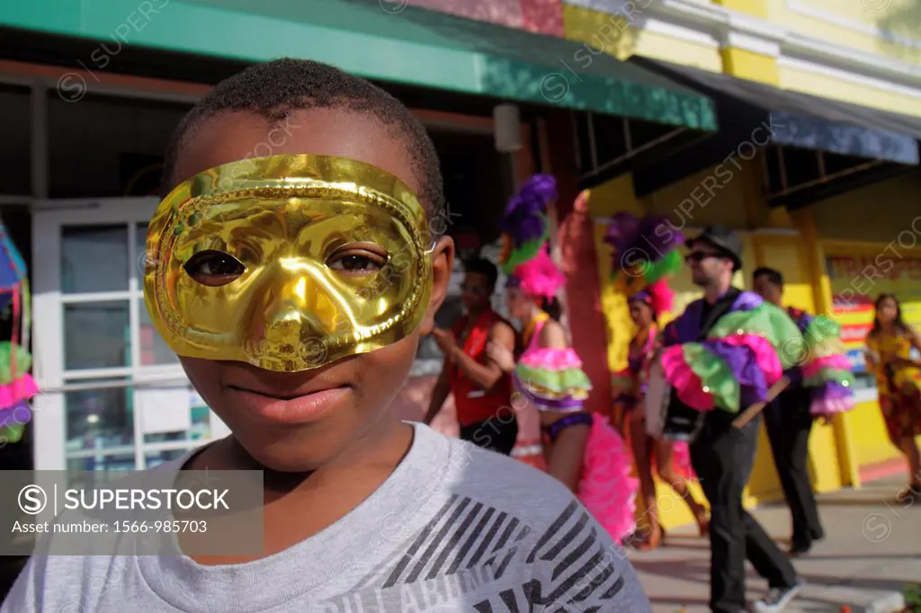 Florida, Miami, Little Haiti, Caribbean Market Place Carnival, marketplace, community event, Black, boy, Mardi Gras mask,