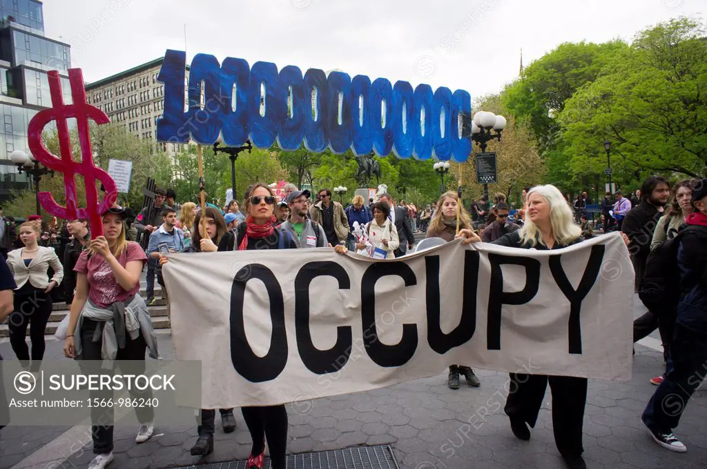 Occupy Wall Street protesters, students and supporters rally in Union Square Park in New York on Wednesday, April 25, 2012, the day that student loan ...