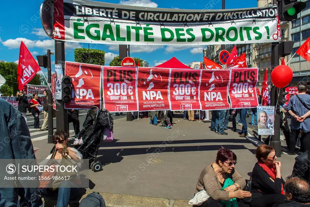 Paris, France, French Signs, Outside on Street, Extreme Leftist Political party, During Annual May Day Events,