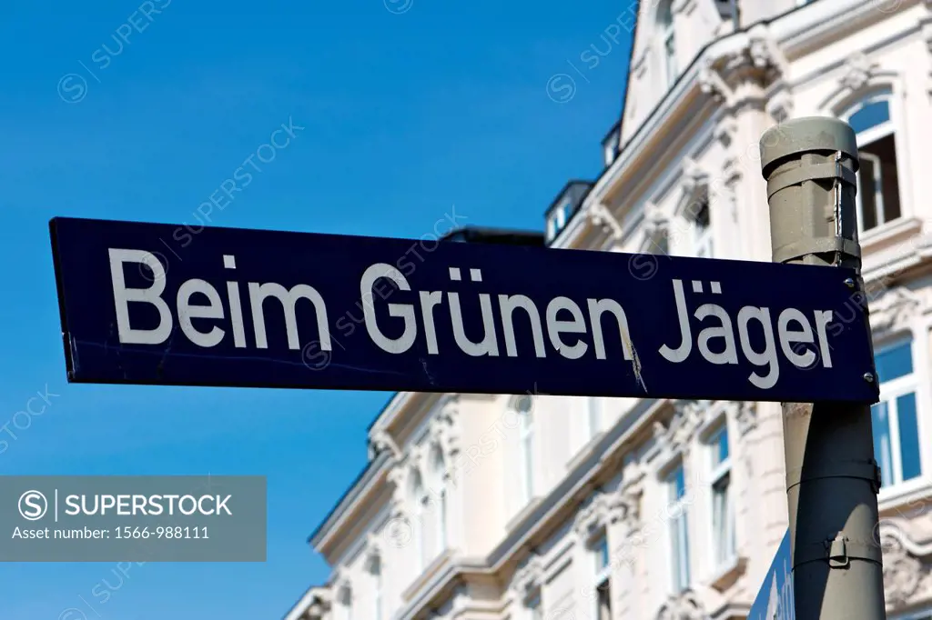 Street sign at ´Beim GruÌˆnen JaÌˆger´ ´at the green huntsman´ amid Hamburg´s Sternschanze district, famous for its alternative scene