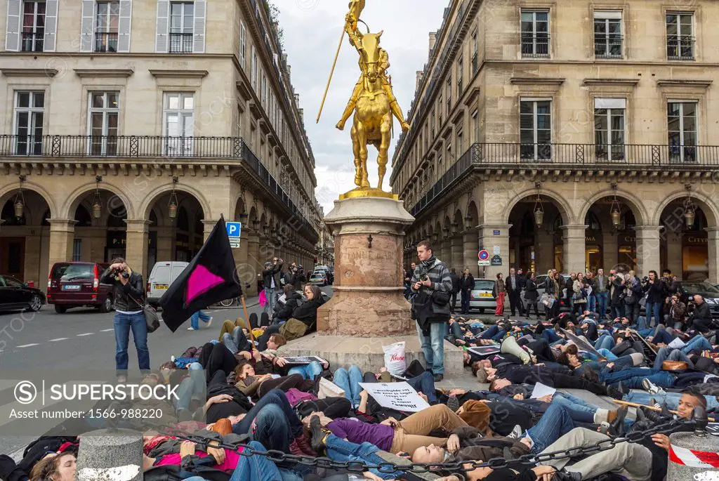 Paris, France, French Gay And Anti-AIDS N G O, Act Up-Paris, Protest against Extreme Right Political Party, the National Front, at Jeanne d´Arc Statue...