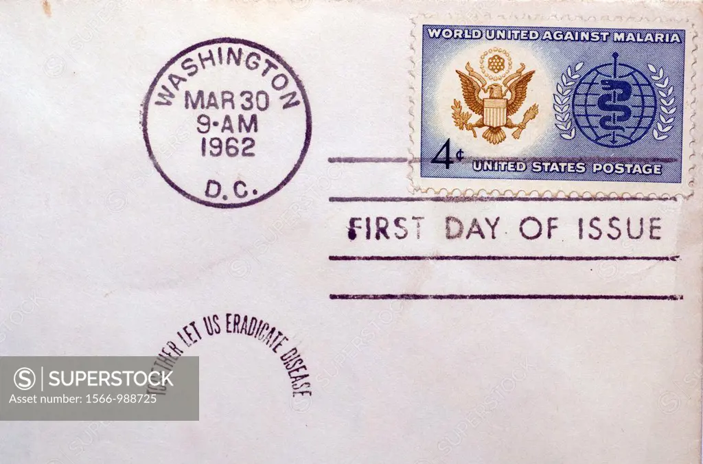 First day of issue postage cancellations  1962 World United Against Malaria  US commemorative postage stamps