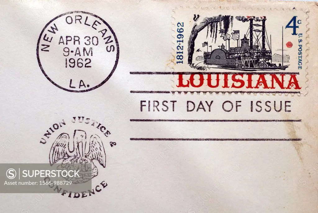 First day of issue postage cancellations  1962 Louisiana, fifty years of statehood  US commemorative postage stamps