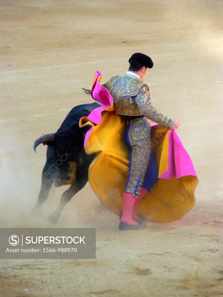 Malaga Spain  Bullfighter performing a task in the bullring Malagueta