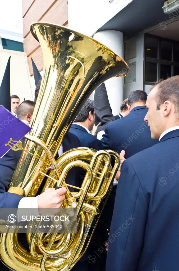 El Cachorro brotherhood and Music band in Seville during Holy week celebration, Andalusia, Spain, Europe