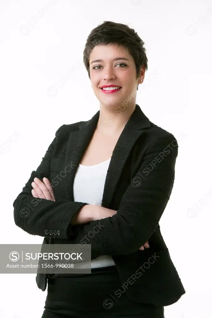 expression smiling young woman on a white background security