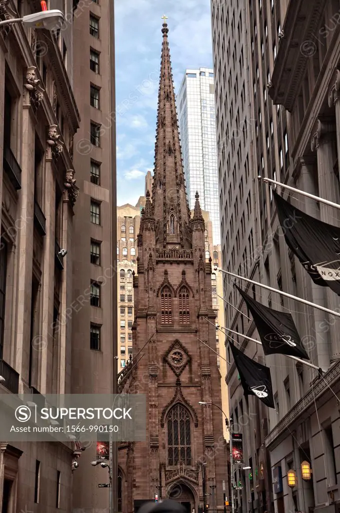 Trinity church at 79 Broadway near Wall Street in Manhattan, New York City, United States of America