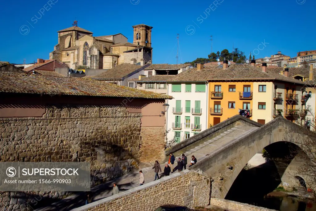 Jail bridge and San Miguel church  Estella, Navarre, Spain
