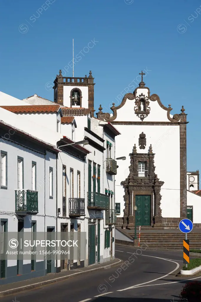 Houses and church, in the town of Vila Franca do Campo  Sao Miguel island, Azores, Portugal
