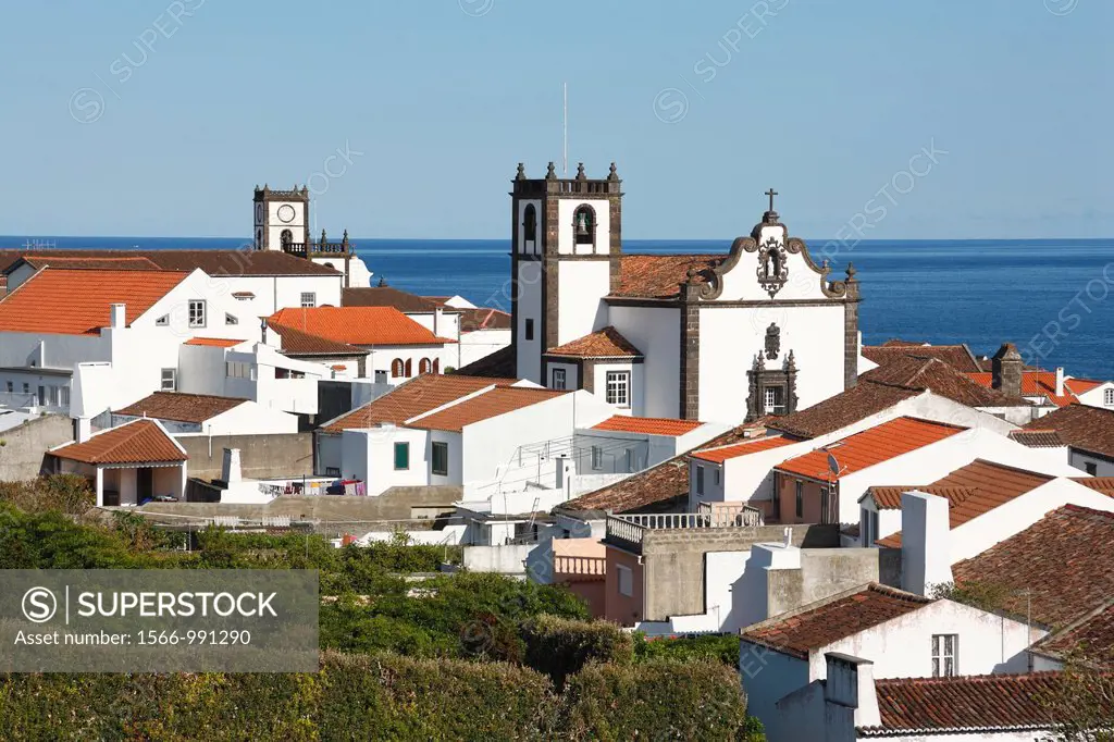 Houses and churches in the town of Vila Franca do Campo  Sao Miguel island, Azores, Portugal
