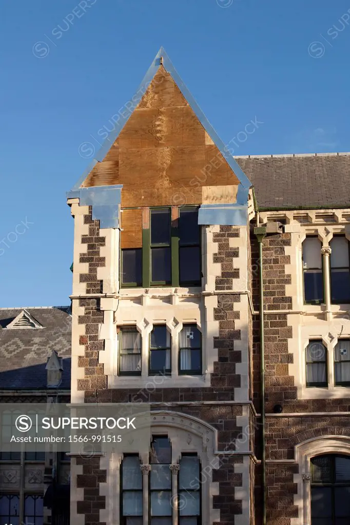 Damage in buildings after the earthquake in Christchurch, South Island, New Zealand