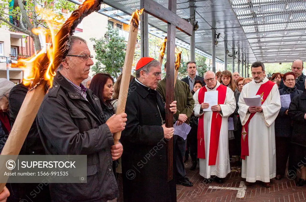 Representation, Way of the Cross, chaired by Cardinal and Archbishop of Barcelona Lluis Martinez Sistach, Good Friday, Easter week, `la marquesina, Vi...
