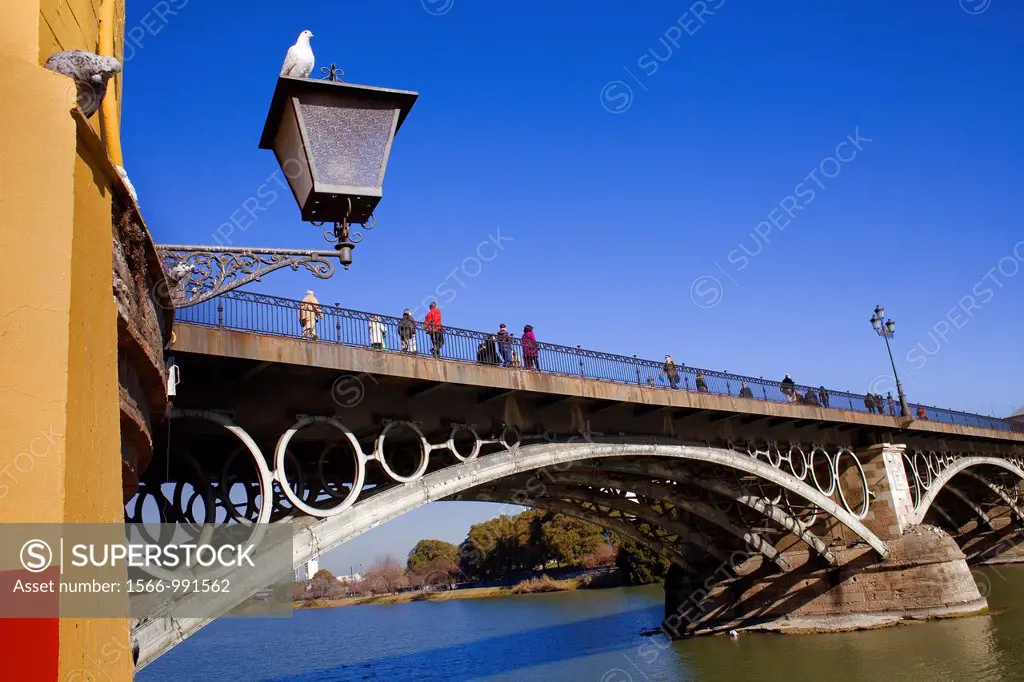 Isabel II bridge or Triana bridge  Guadalquivir river  Seville, Andalusia, Spain
