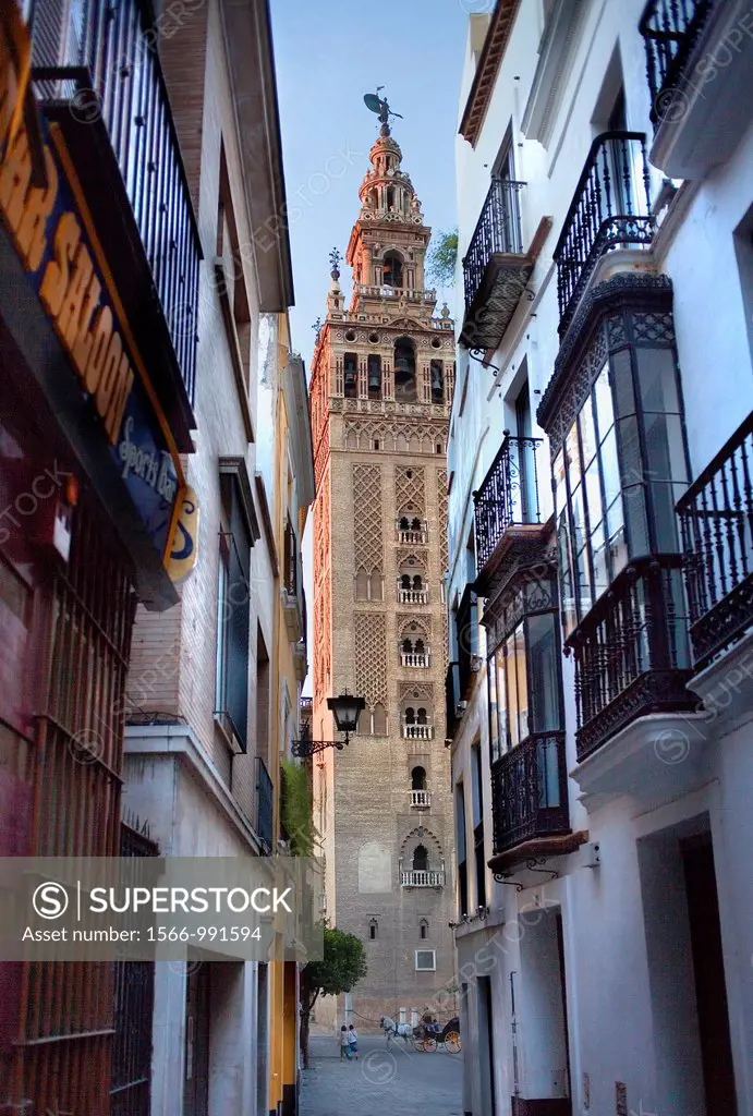Cathedral,Giralda tower from Placentines street,Sevilla,Andalucía,Spain
