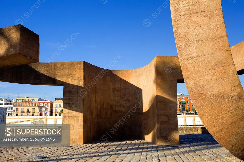 Monument to Tolerance by Eduardo Chillida at paseo Alcalde Marqués del Contadero On the bank of the river Guadalquivir,Sevilla,Andalucía,Spain