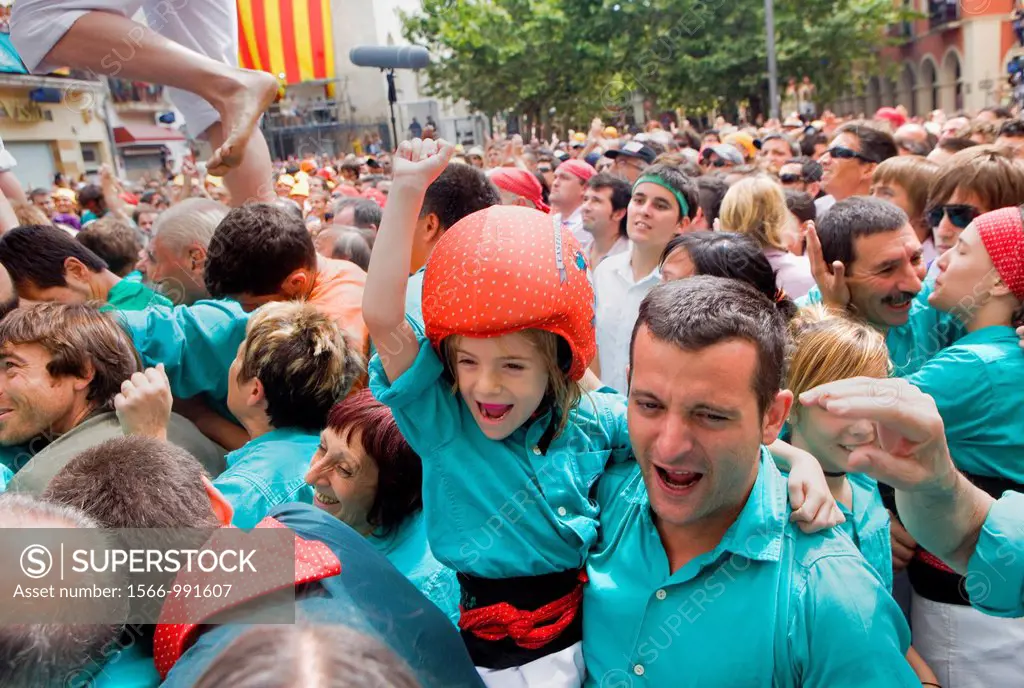 Celebrating a great success Castellers de Vilafranca ´Castellers´ is a Catalan tradition  Vilafranca del Penedès  Barcelona province, Spain