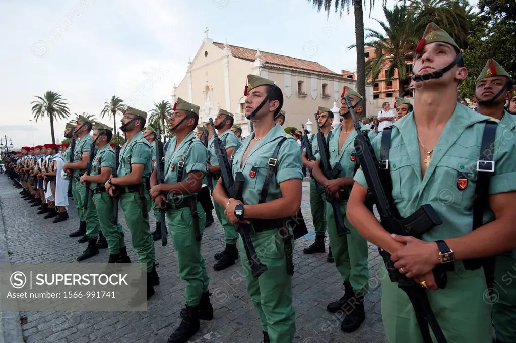 Legionary regiment in a military parade in Ceuta Spanish enclave on the North African coast Spain