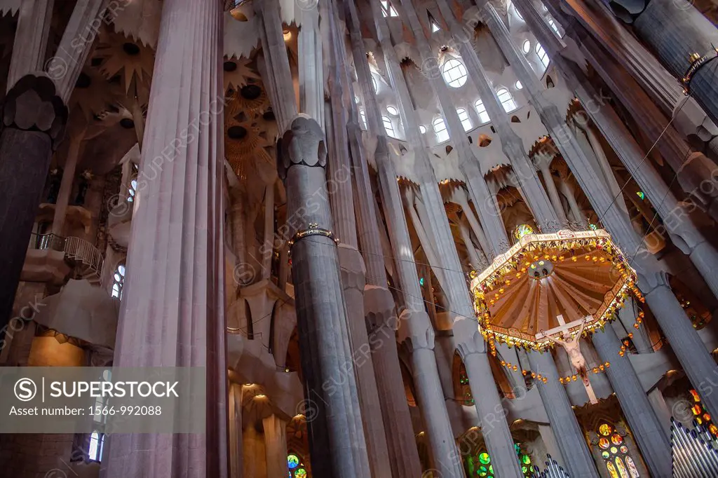 Interior of Basilica Sagrada Familia,apse, Barcelona, Catalonia, Spain