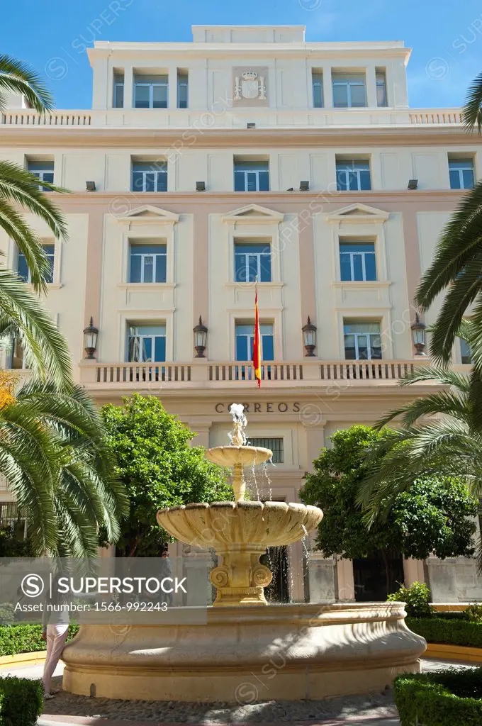 Fountain and Post Office at Plaza Espa-a square  Ceuta  Spain