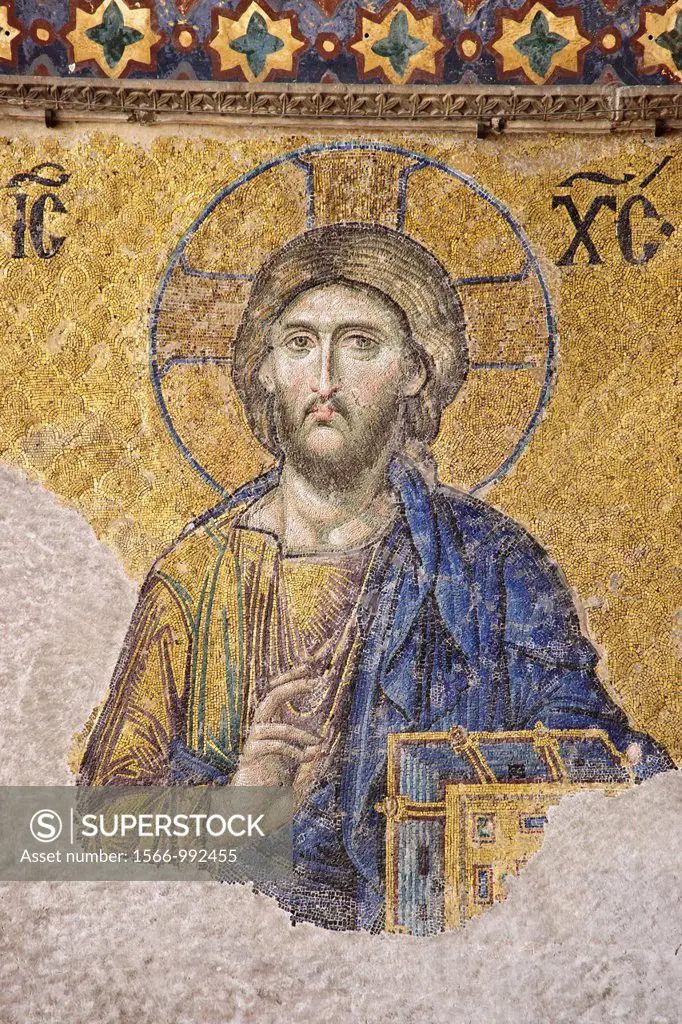 Mosaic of Jesus Christ, South Gallery, Santa Sofia, Church of Holy Wisdom, VI century, Sultanahmet, Istanbul, Turkey Asia
