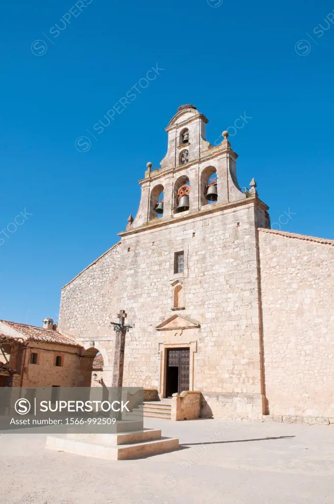 Church and pillory. Maderuelo, Segovia province, Castilla Leon, Spain.