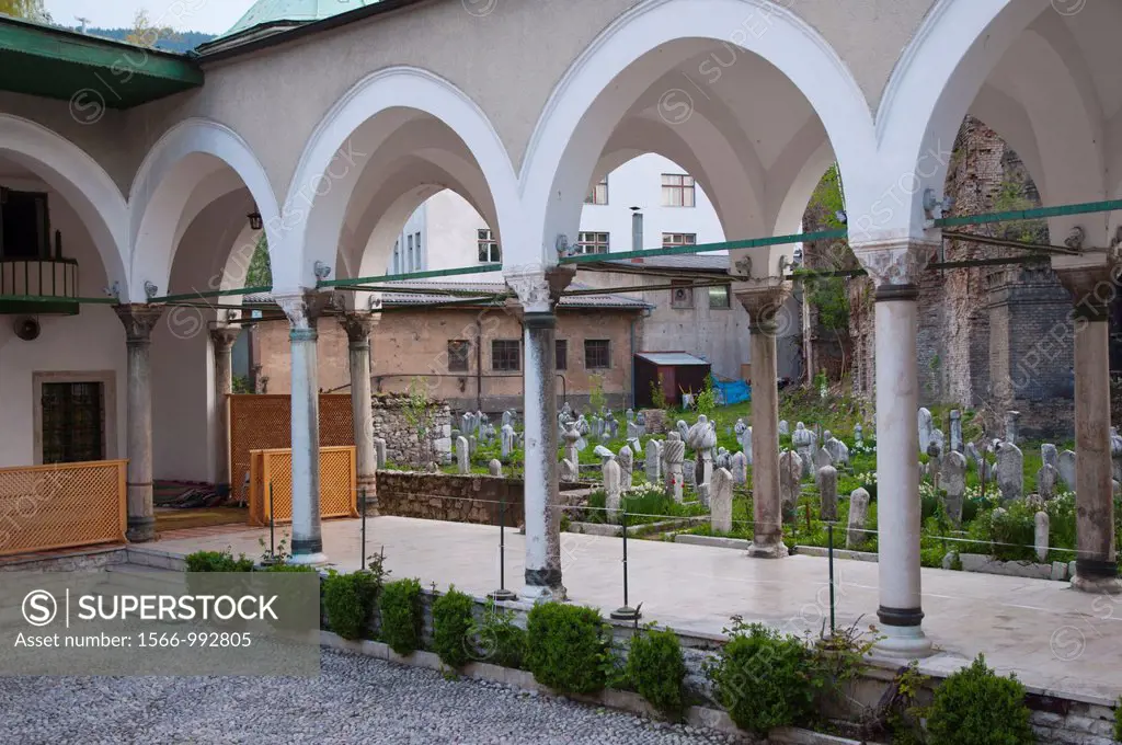 Skenderija district mosque courtyard and graveyard Sarajevo city Bosnia and Herzegovina Europe