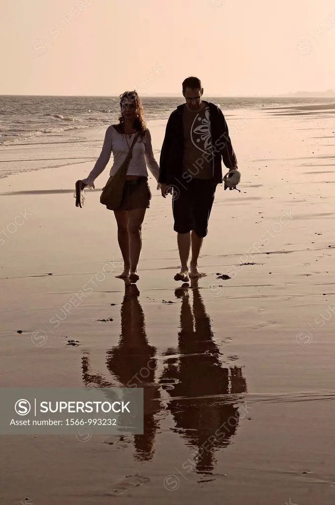 Islantilla beach-young couple, Lepe, Huelva-province, Spain,        