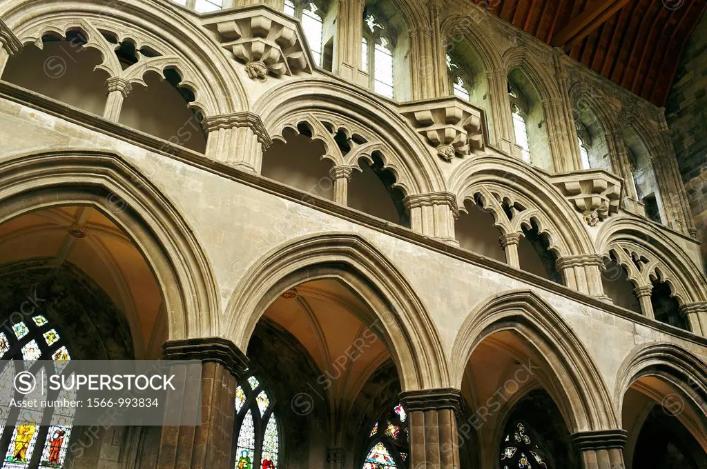 Gothic arches in the south transept of Paisley Abbey, Paisley, near Glasgow, Renfrewshire, Scotland