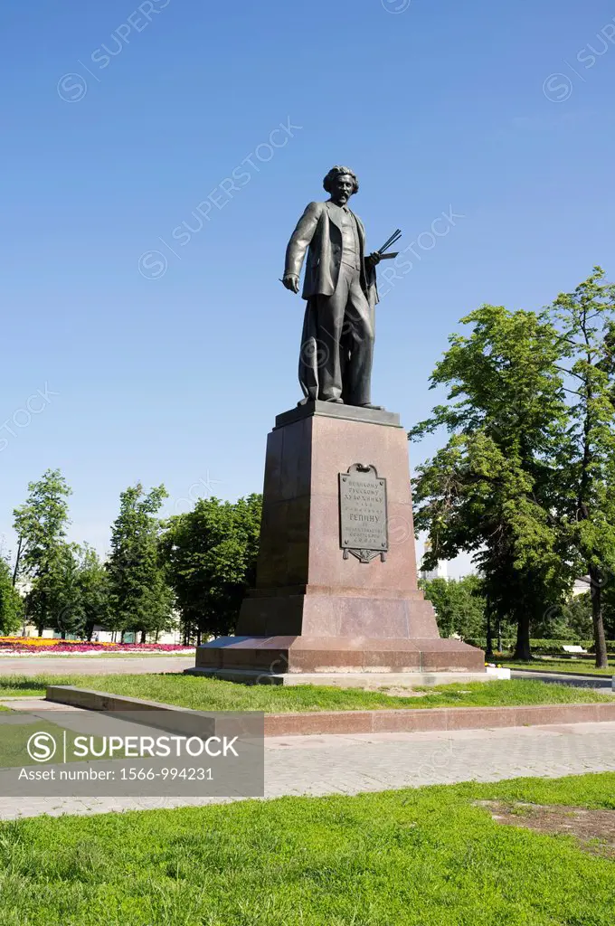 Monument to the famous Russian painter Repin  Moscow, Russia