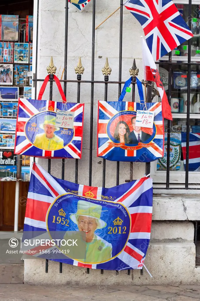 Gibraltar, UK  Saturday 2nd June 2012  Centre of Gibraltar decorated with flags, photos of Queen Elizabeth II and Royal Family  The Diamond Jubilee of...