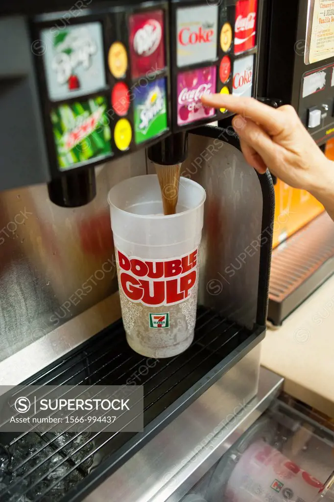 A 32 ounce ´Double Gulp´ is seen being filled at a 7-Eleven store in New York New York Mayor Mike Bloomberg has proposed banning huge sized sugary dri...
