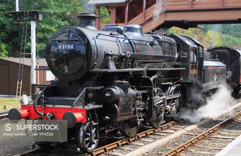 Steam loco 43106 Ivatt Class 2-6-0 at Bewdley Station, Severn Valley Railway, Bewdley, Worcestershire, England, Europe