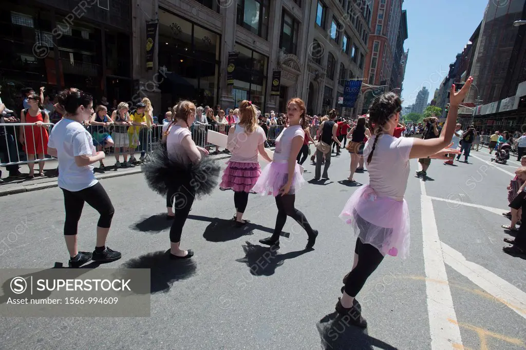 Dancers from the Pink Tutu ballet troupe perform on Broadway in New York in the Sixth Annual Dance Parade The parade showcases many of the cultural an...
