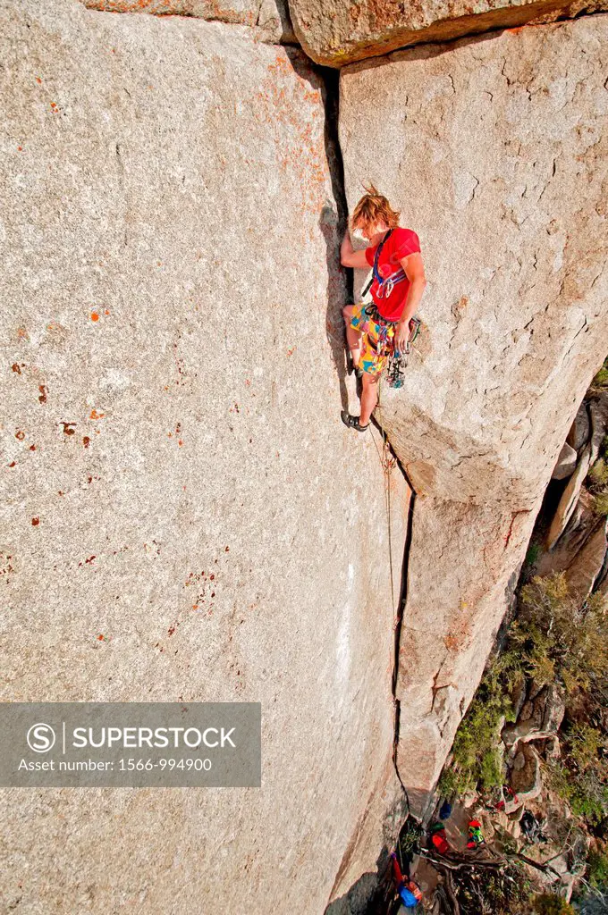 Rock climbing a route called White Lightning which is rated 5,10 and located at The City Of Rocks National Reserve near the town of Almo in southern I...