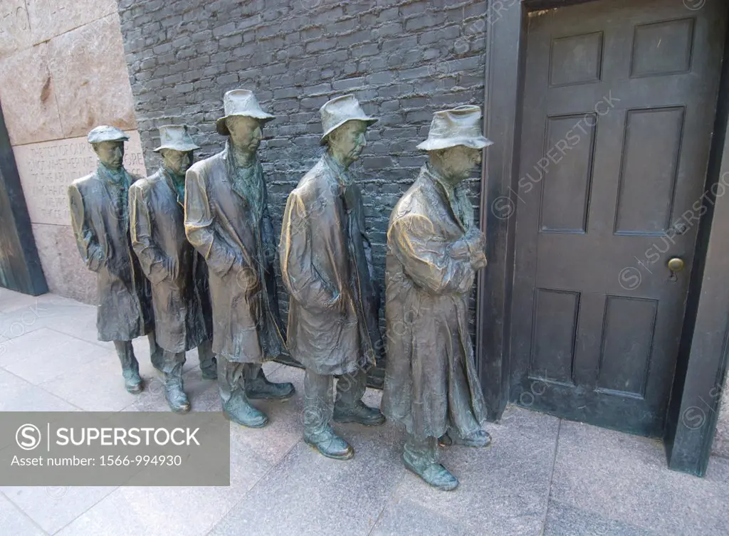 Washington DC, USA, at the Franklin Delano Roosevelt Memorial, a sculpture of men waiting for a Soup Line to open.