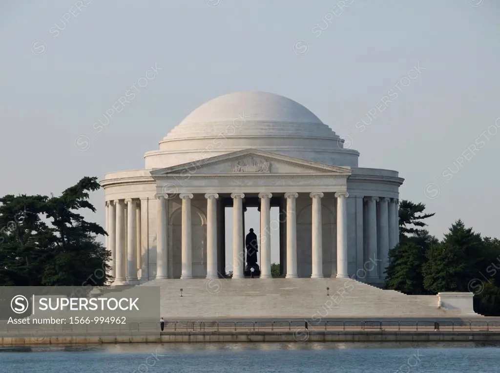Washington DC, USA, the Thomas Jefferson Memorial, with his statue in a rotunda at the Tidal Basin.