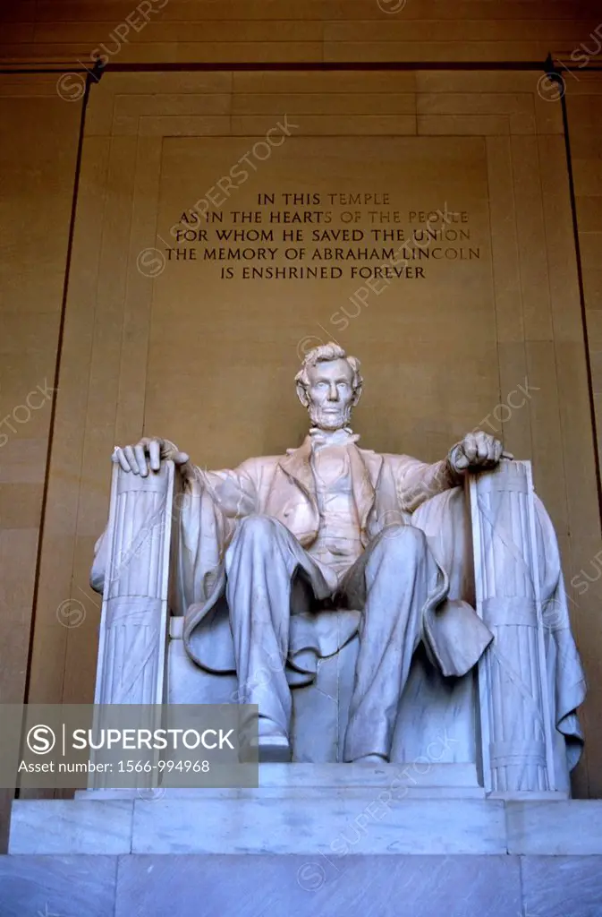 Washington DC, the Lincoln Memorial, recalling Abraham Lincoln, the beloved 16th US president, who was president during the Civil War and signed the E...