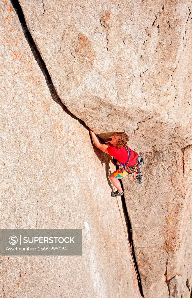 Rock climbing a route called White Lightning which is rated 5,10 and located at The City Of Rocks National Reserve near the town of Almo in southern I...