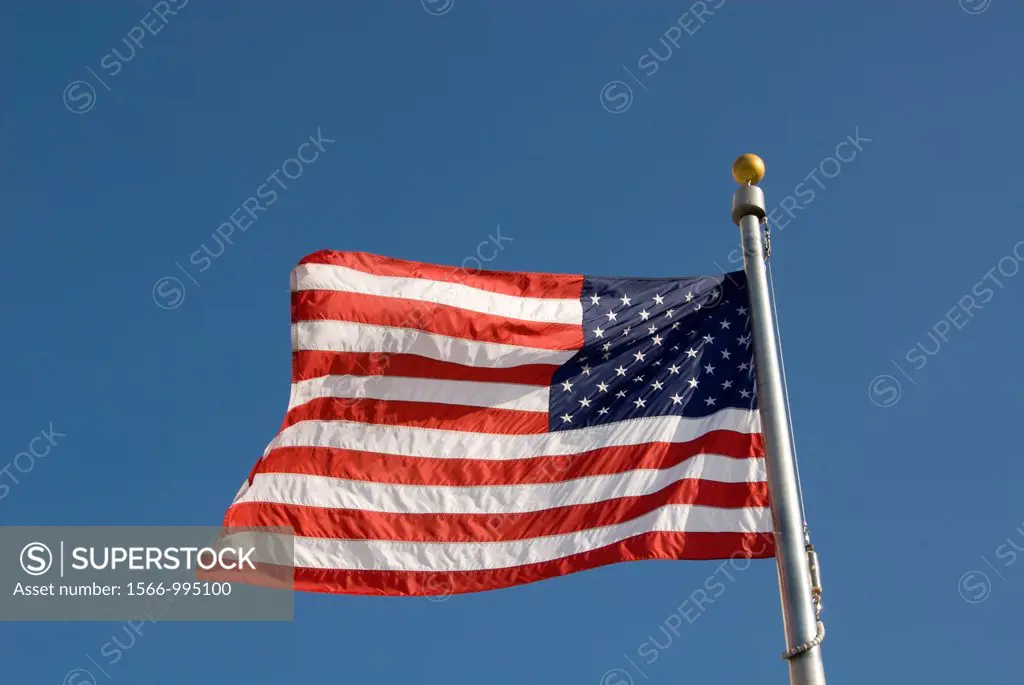 Washington DC USA, American Flag at the Washington Monument.