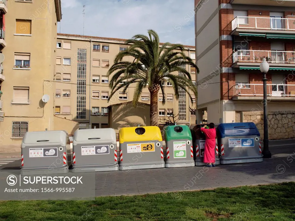 Recycling containers. Tarragona, Catalonia, Spain.