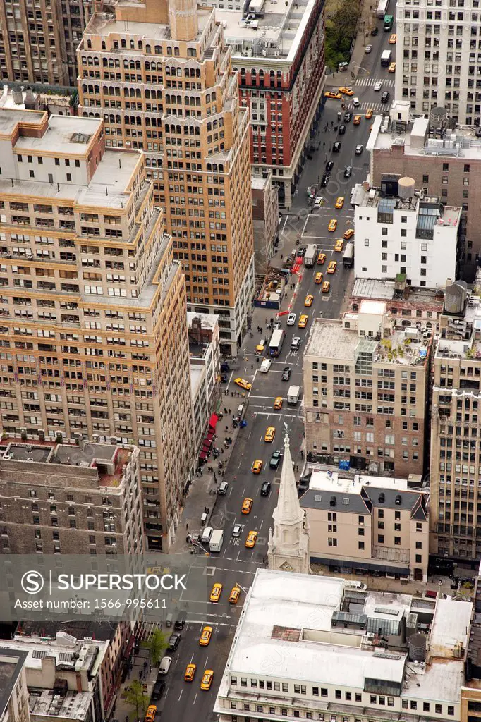 Aerial view of the Fifth Avenue in Manhattan. New York City USA