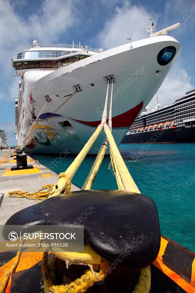 Cruiser anchored in the port of St Maarten, Caribbean