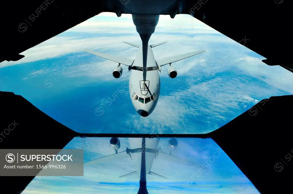 A KC-10 Extender refuels another KC-10 during a training mission over the Atlantic Ocean on May 3, 2012  The two aircraft were conducting aerial refue...