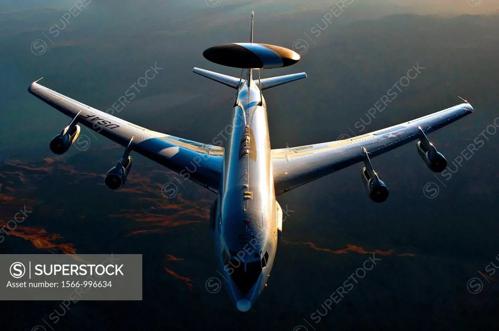 An E-3 Sentry flies over the National Training Center at Fort Irwin, Calif , Aug  16, 2011, during Green Flag-West 11-9  The E-3 is assigned to the 96...