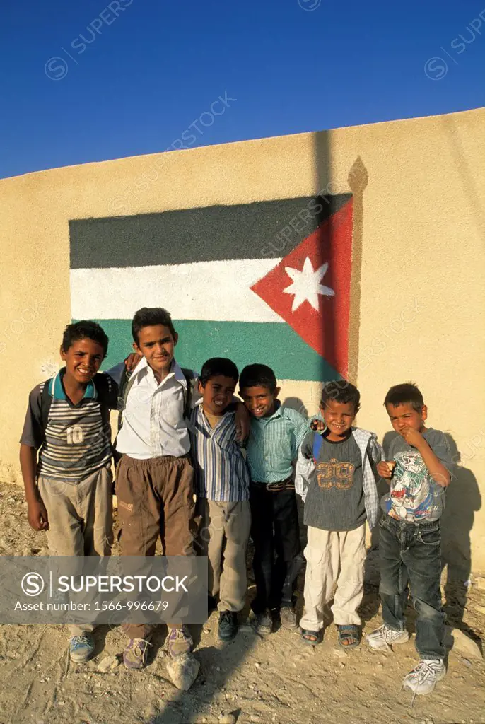 schoolchildren in the village of Um-Sayhoun where are living the most part of Bedoins working on the Petra site, Jordan, Middle East, Asia