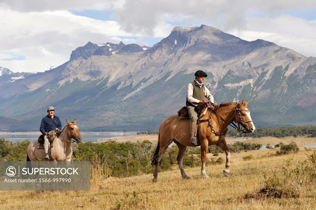 horse ride, estancia Nibepo Aike on the Argentino lakeshore, around El Calafate, Patagonia, Argentina, South America