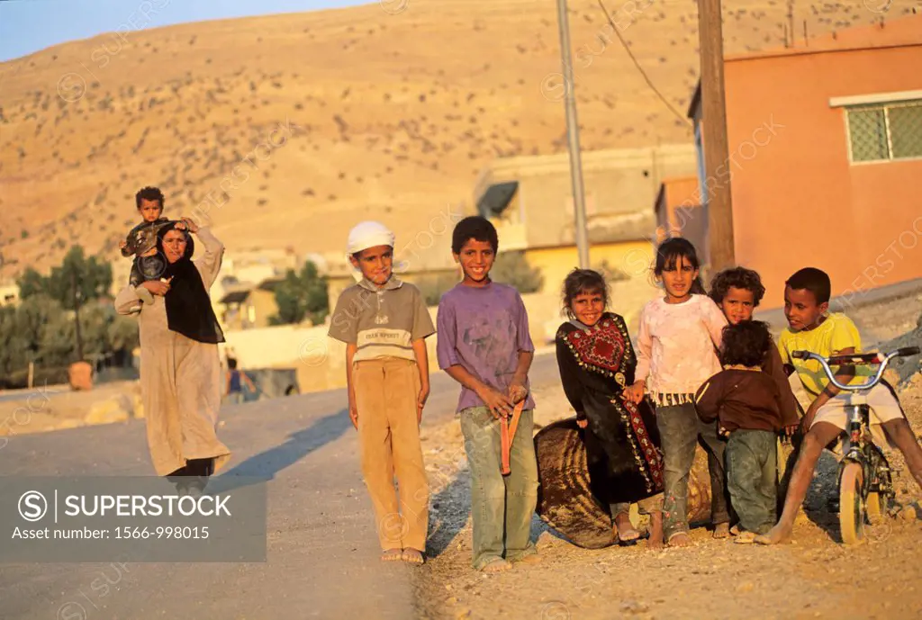 children from the village of Um-Sayhoun where are living the most part of Bedoins working on the Petra site, Jordan, Middle East, Asia