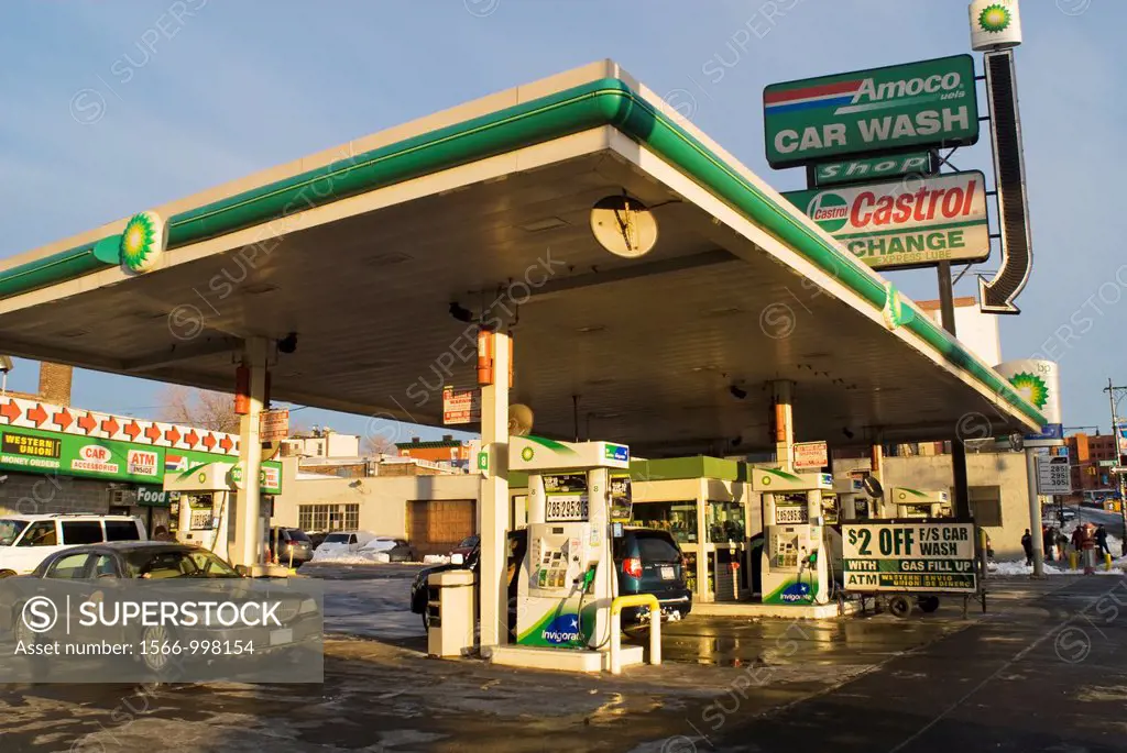 A BP gas station in the Mott haven neighborhood of the borough of the Bronx in New York