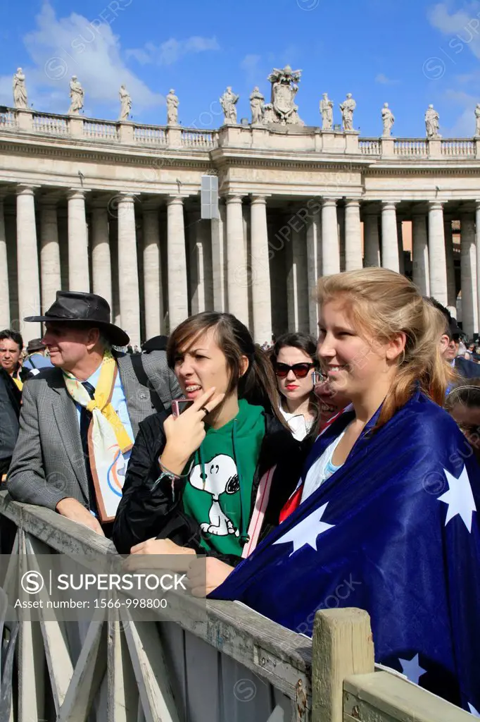 tourists celebrating the canonisation of sister mary mackillop, vatican, rome October 2010