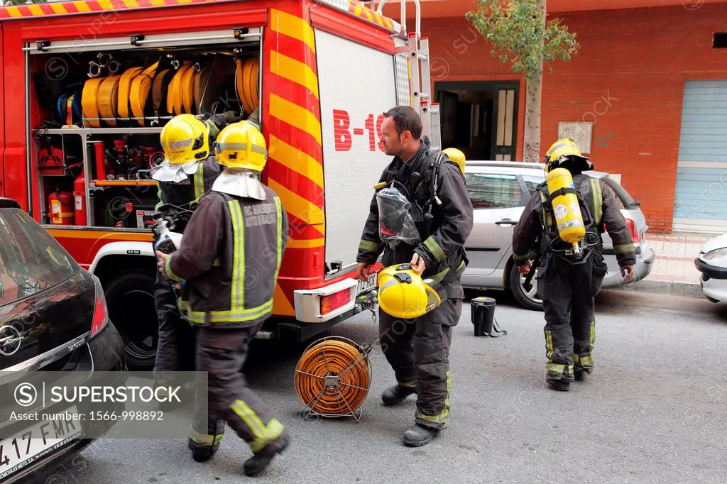 Malaga Fire capital in an emergency call, province of Malaga, Andalucia, Spain